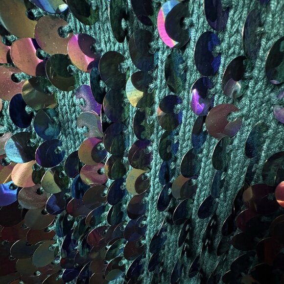 VTG 80s Christmas Party Sequins Festive Green Knit Cardigan Women’s M WICKED - Picture 9 of 12